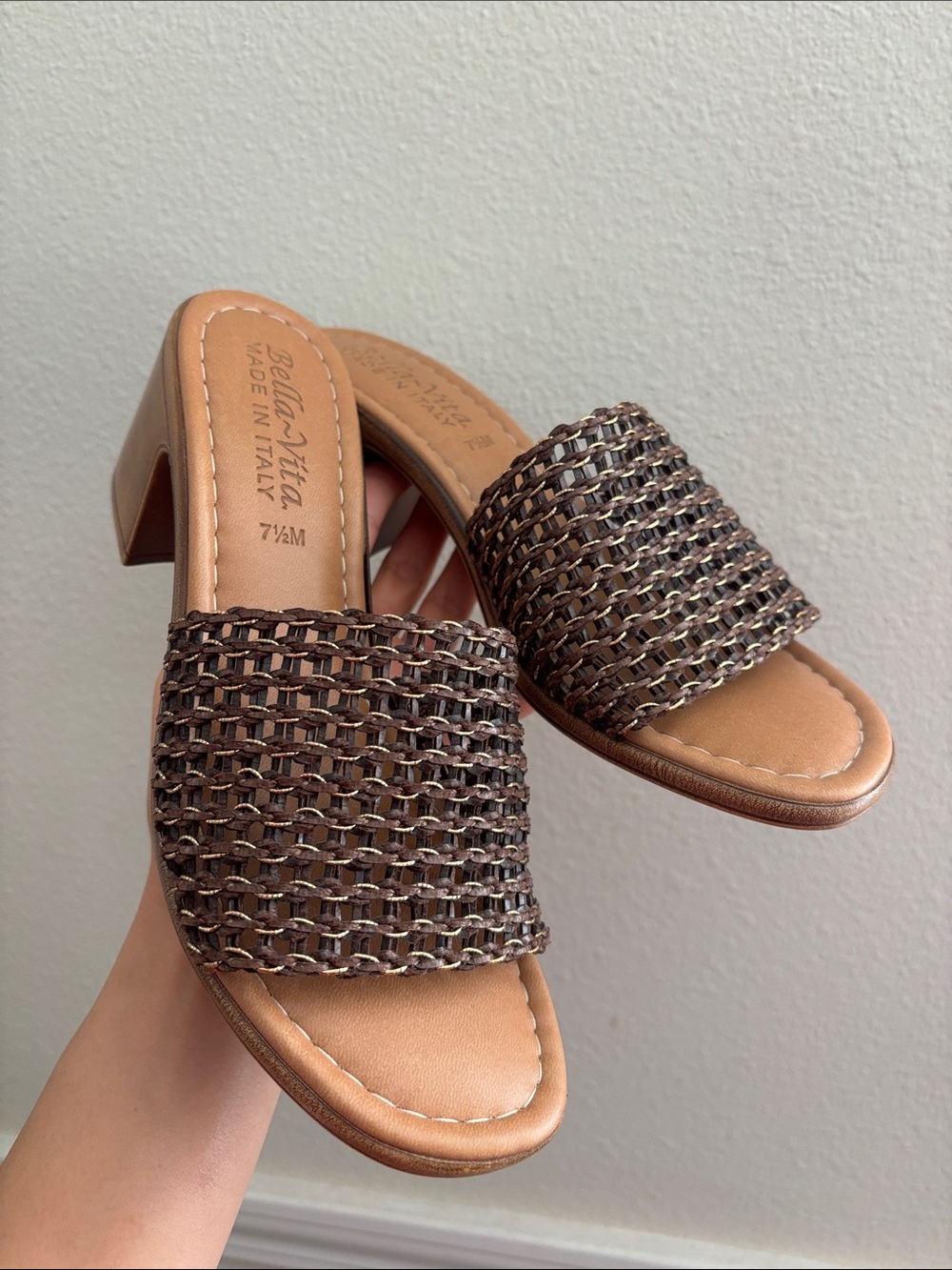 Bella Vita Brown Woven Slide Heels